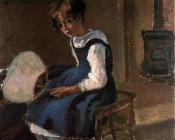 卡米耶 毕沙罗 : Portrait of Jeanne with a Fan